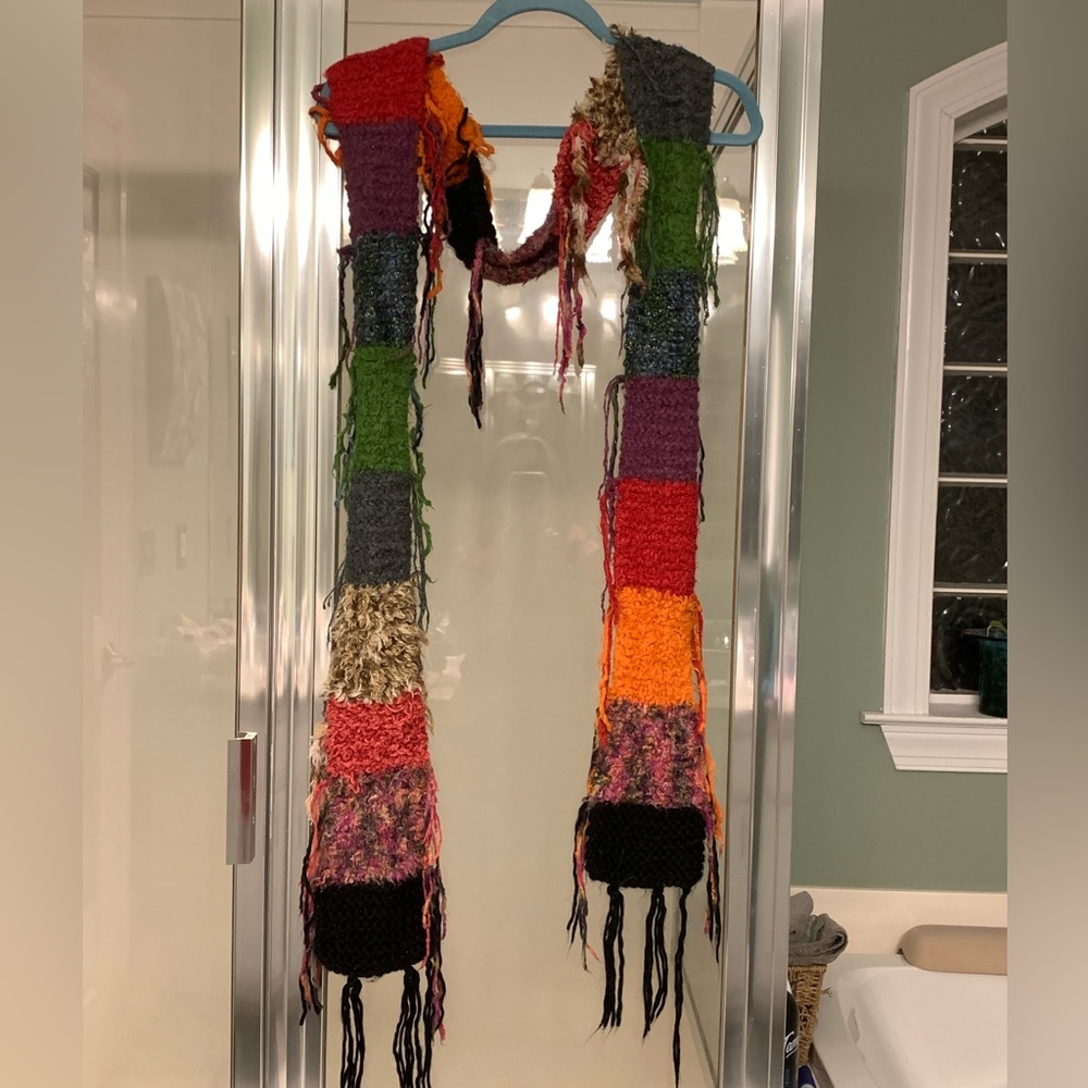 Colorful Patchwork Knit Scarf Long Boho Soft